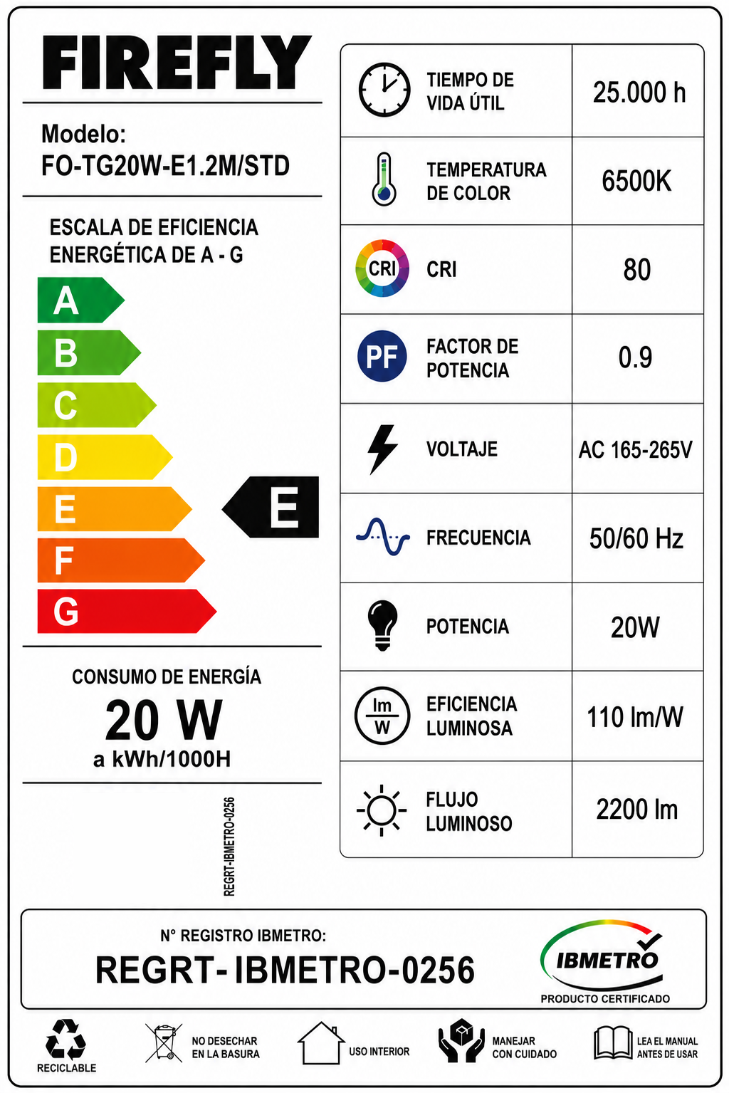 Especificaciones Técnicas - Tubo LED FIREFLY